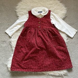 Vintage Girls Sun Valley Dress with Gold Buttons & Pockets & White Collared Top